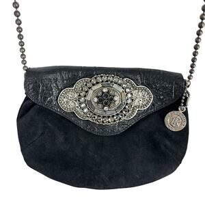 Leatherock Womens Suede Black Crossbody Clutch Embellishment Western Boho